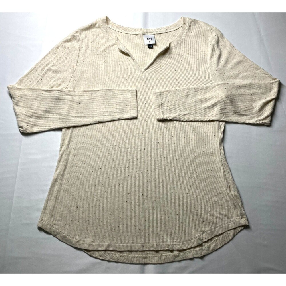 Cabi Simple Tee Womens Medium Oatmeal Speckled Ribbed Long Sleeve Top 4003